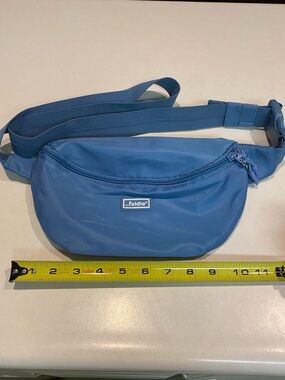 FOLDIE NWOT FANNY PACK RFID SAFE SAFETY TRAVEL BUM BELT BAG TAN BLUE